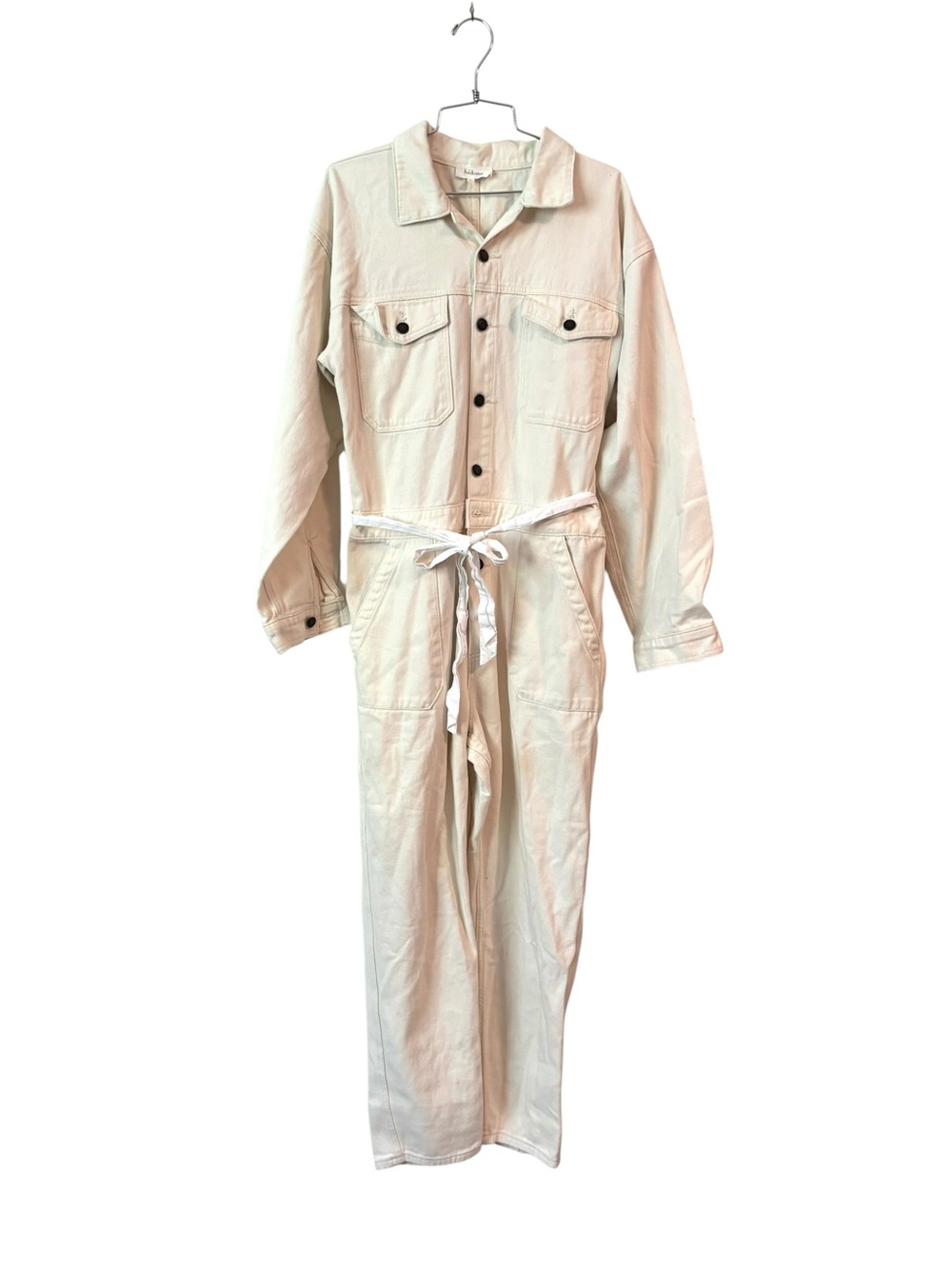 Bohme Utility Jumpsuit with Waist Tie Neutral Cream Size L Military Inspired